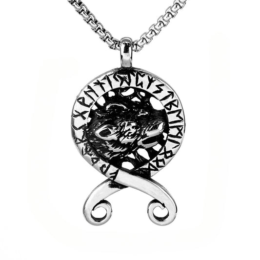 European and American Style Nordic Viking Rune Wolf Head Pendant