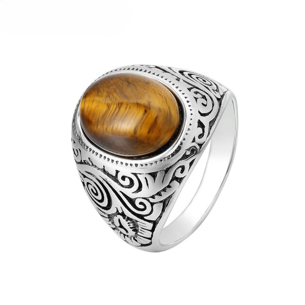 Planderful Vintage Pattern Gemstone Ring Titanium Steel Unisex For Men And Women Statement Jewelry
