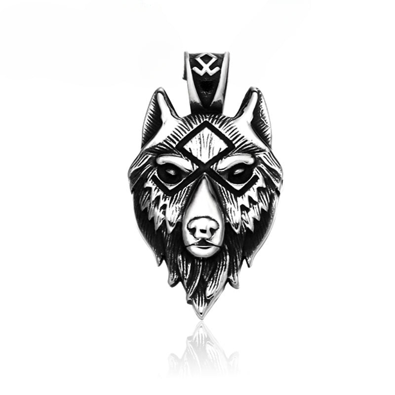 Retro Viking Wolf Head Pendant Necklace for Men - Stainless Steel Jewelry from Planderful