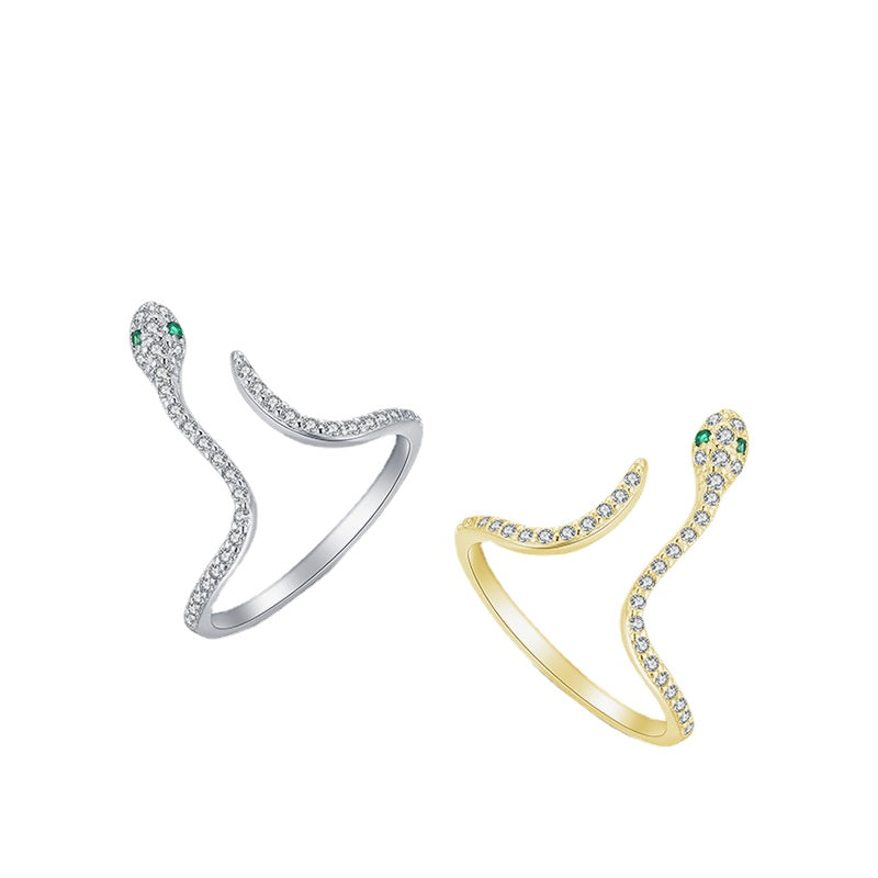 Stylish Sterling Silver Snake Ring with Zircon Gem