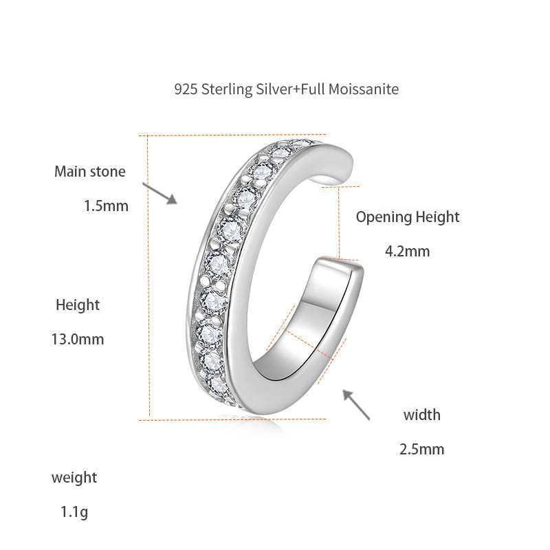 Korean Small Fresh Earless Women's Ear Clips S925 Silver-Plated Moissanite Earrings