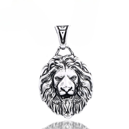 Stainless Steel Retro Lion Pendant for Men - European and American Style Jewelry