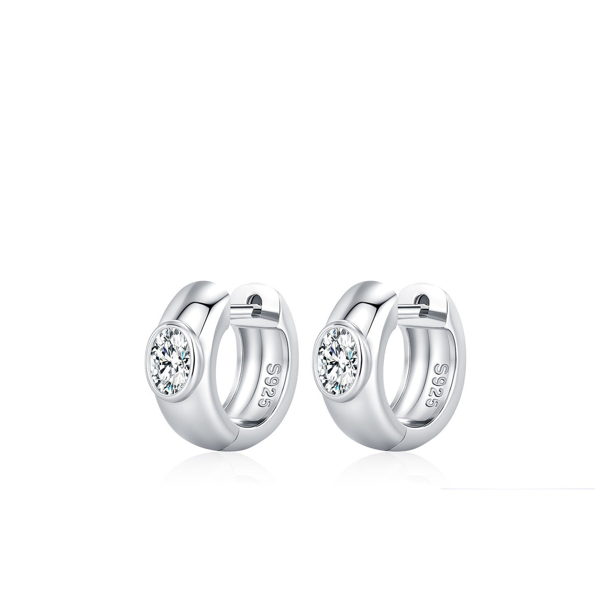 925 Sterling Silver Geometric Moissanite Hoop Earrings