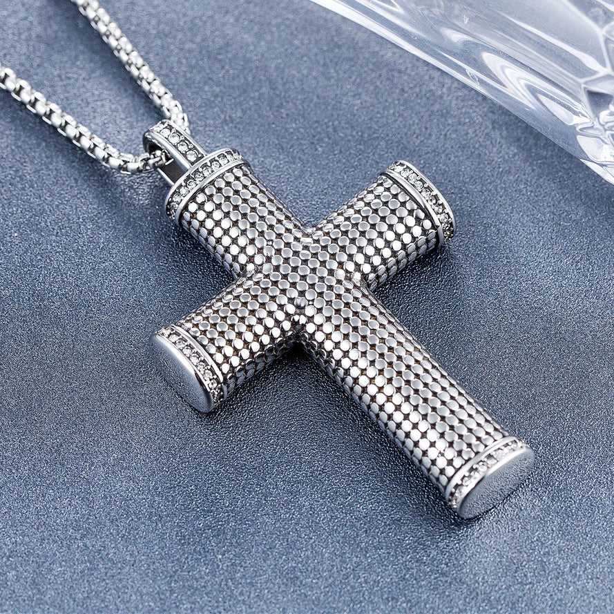 Mosaic Cross Zircon Titanium Steel Necklace for Men