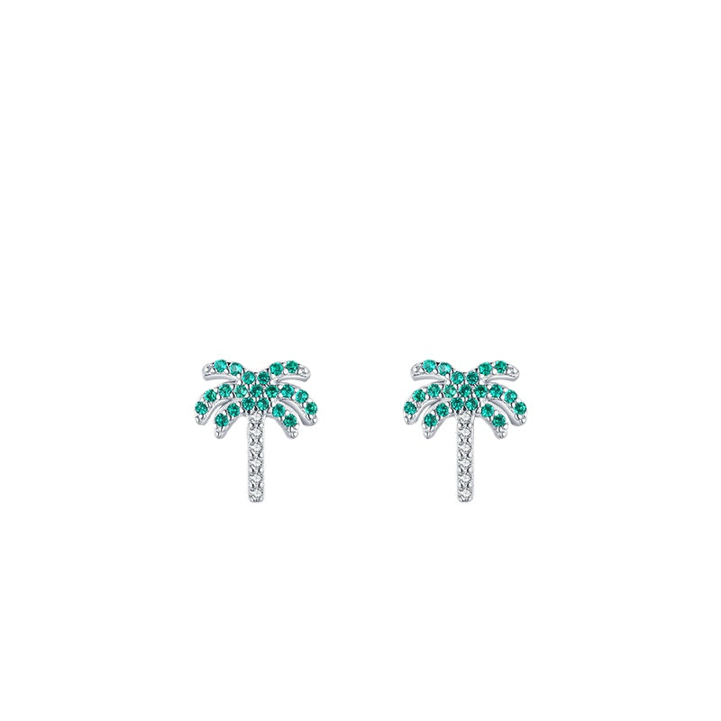 Tropical Coconut Tree Sterling Silver Earrings with Zircon