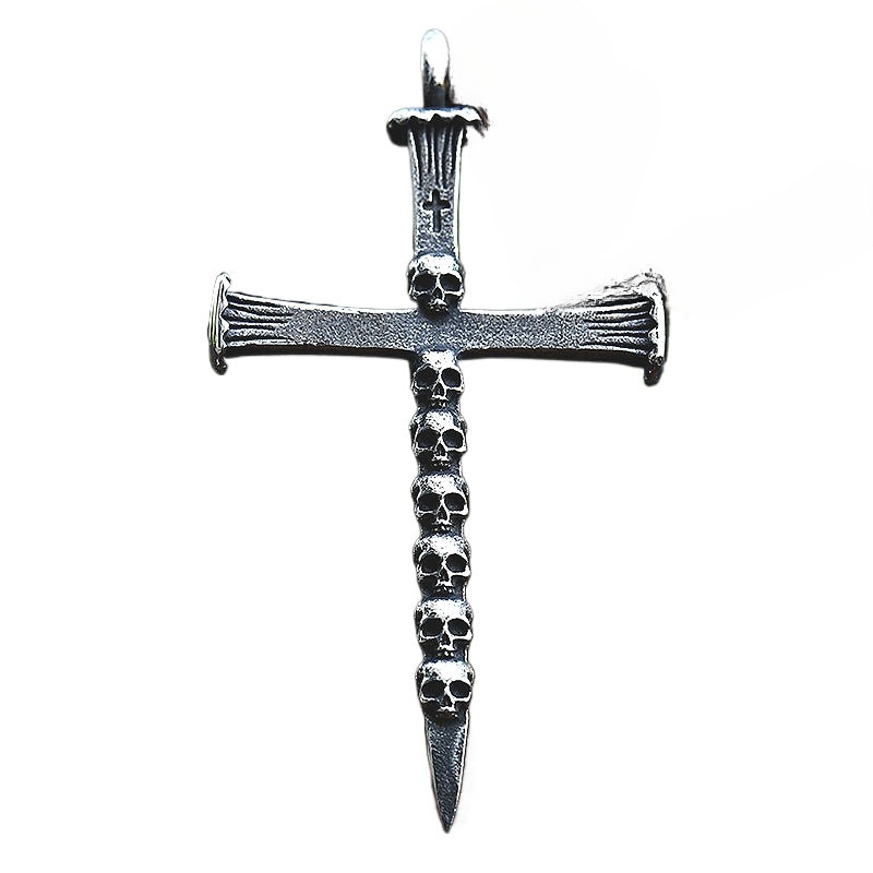 Punk-Inspired Titanium Steel Skull Pendant for Men - Wholesale Retro Cross Design