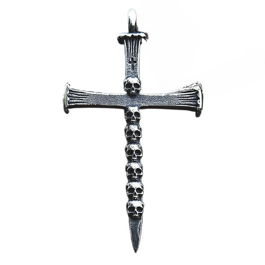 Punk-Inspired Titanium Steel Skull Pendant for Men - Wholesale Retro Cross Design
