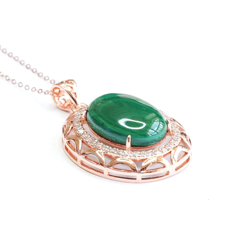 Malachite Oval Pendant — Chain Option