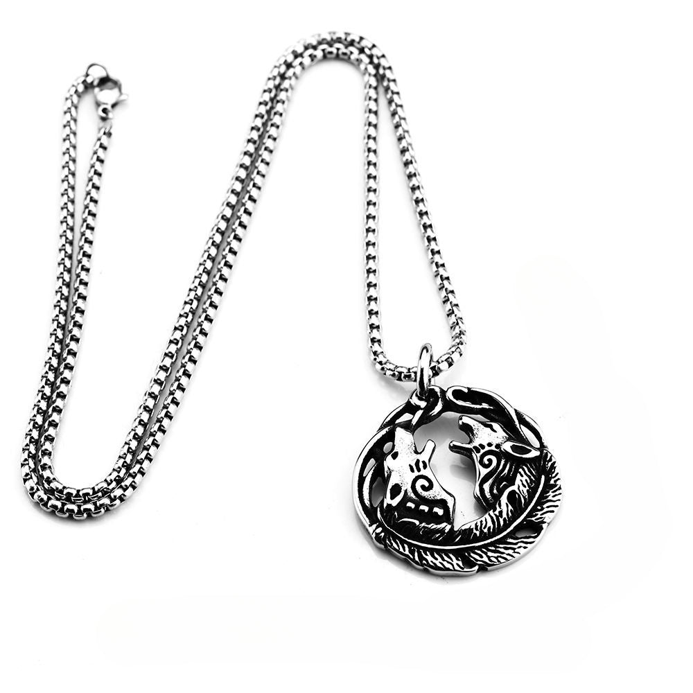 Nordic Ins Style Viking Double Wolf Head Men's Pendant Necklace