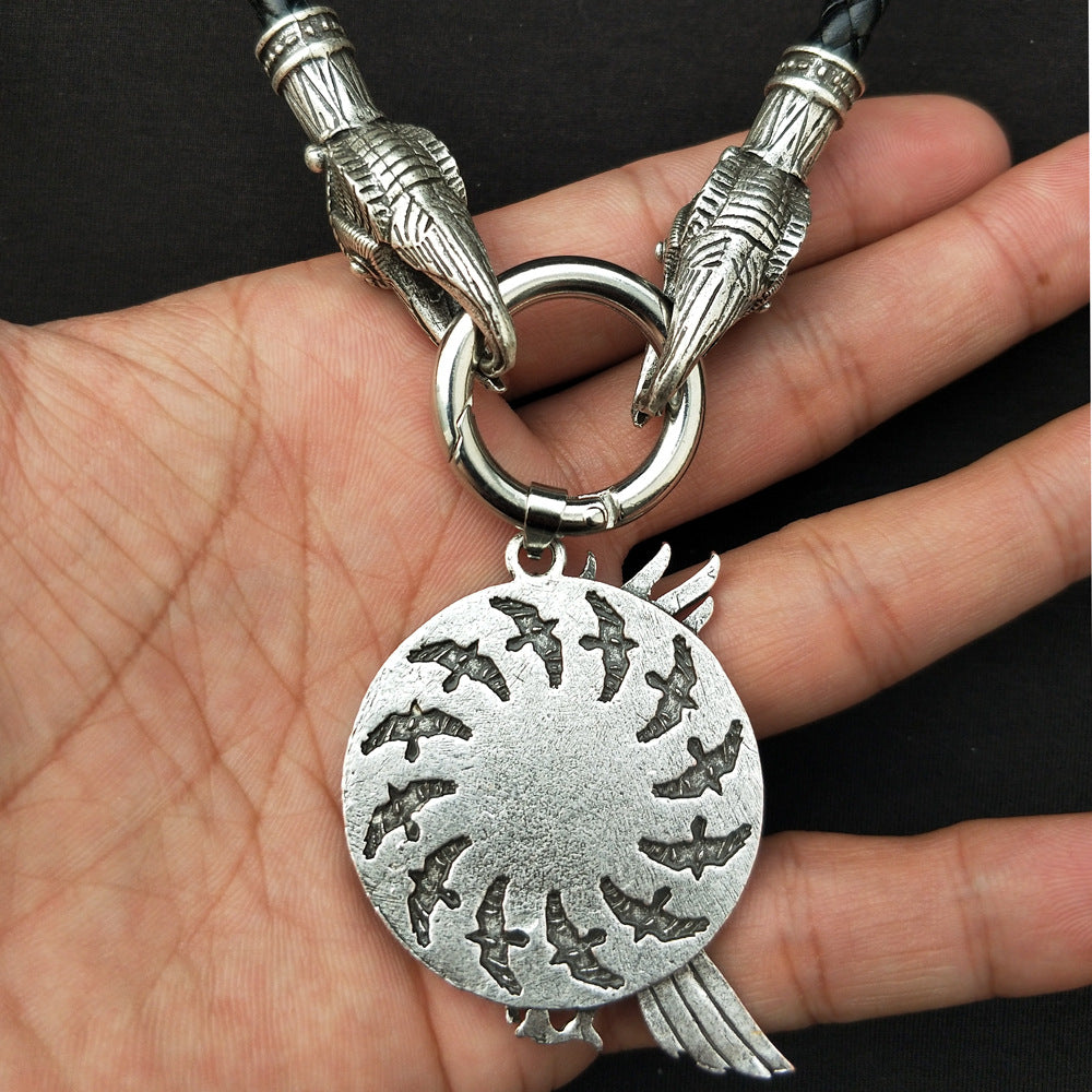 Viking Rune Crow Pendant Necklace for Men with Norse Legacy Style