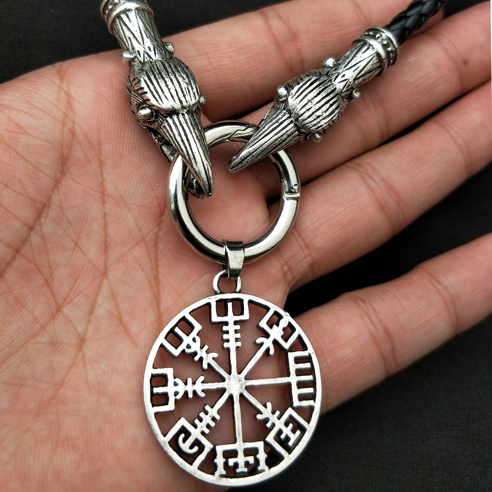 Norse Legacy Silver Compass Necklace for Men