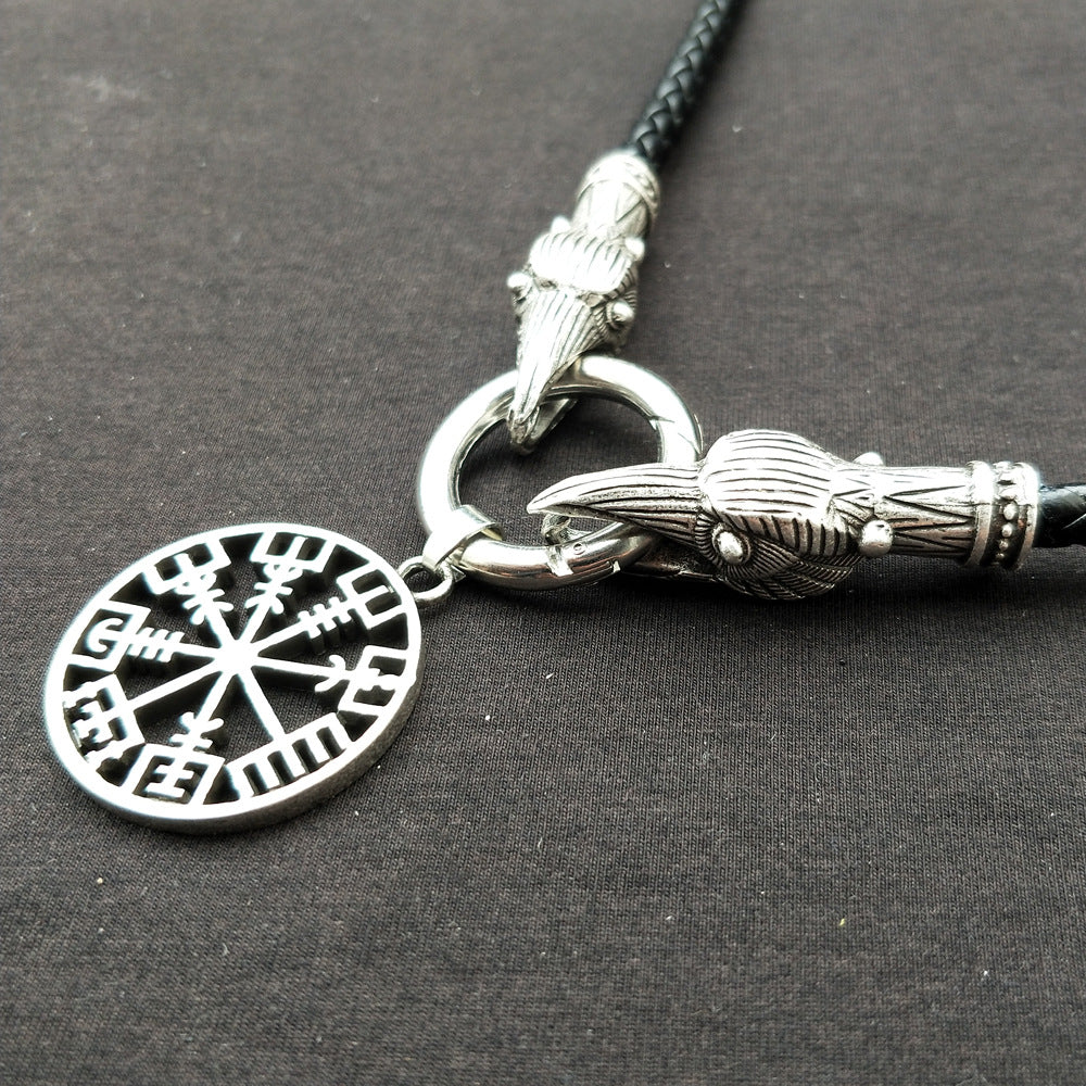 Norse Legacy Silver Compass Necklace for Men