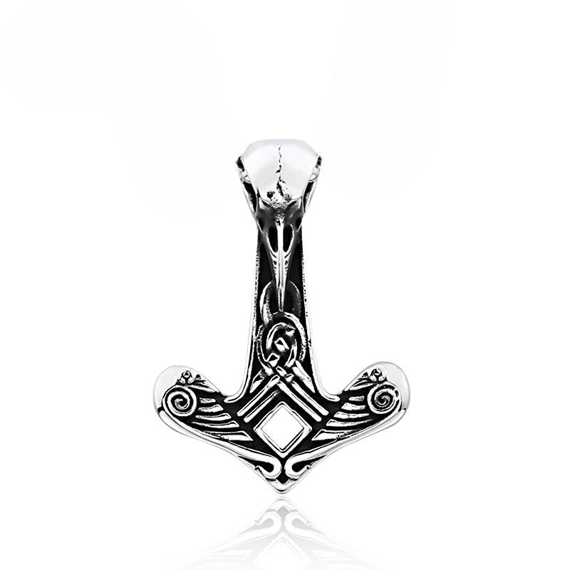 Titanium Steel Viking Crow Head Pendant - Retro Men's Jewelry Inspired by Nordic Mythology