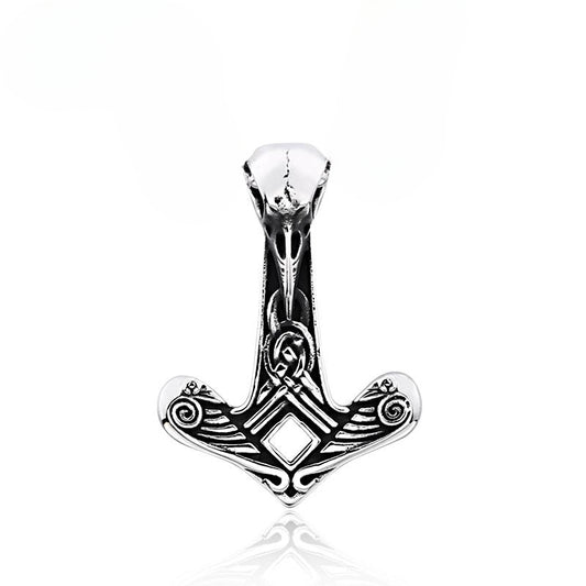 Titanium Steel Viking Crow Head Pendant - Retro Men's Jewelry Inspired by Nordic Mythology