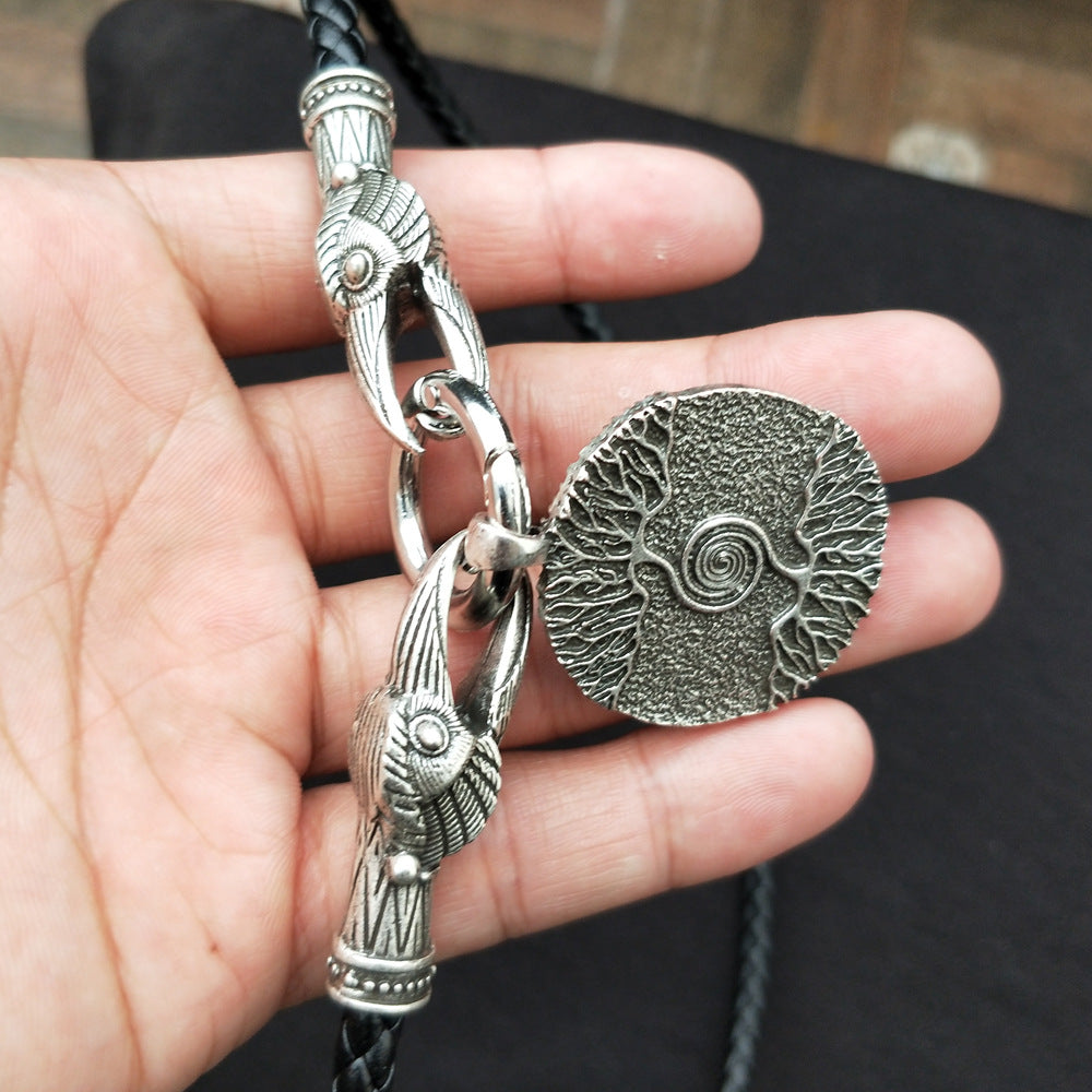 Nordic Mythical World Tree Necklace with Wolf Head Totem Pendant for Men