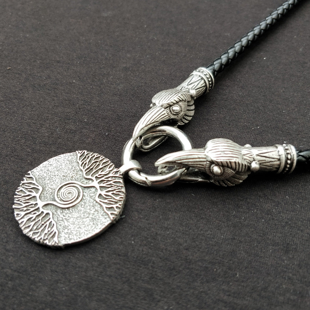 Nordic Mythical World Tree Necklace with Wolf Head Totem Pendant for Men