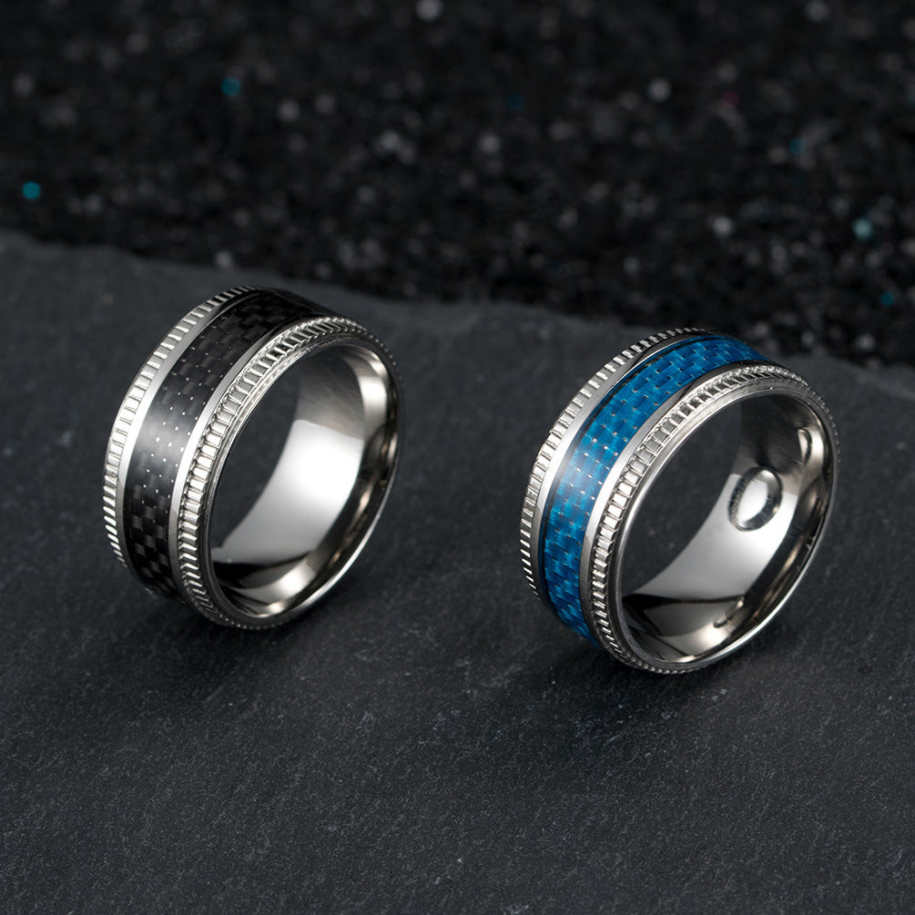Domineering Men's Carbon Fiber Ring and Titanium Steel Jewelry