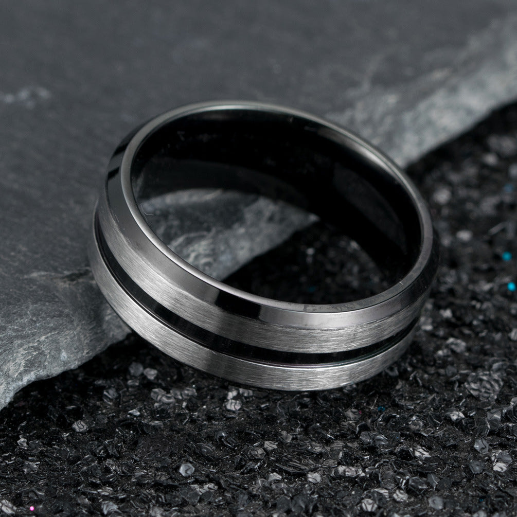 Stainless Steel Black-Plated Brushed Matte Men's Ring