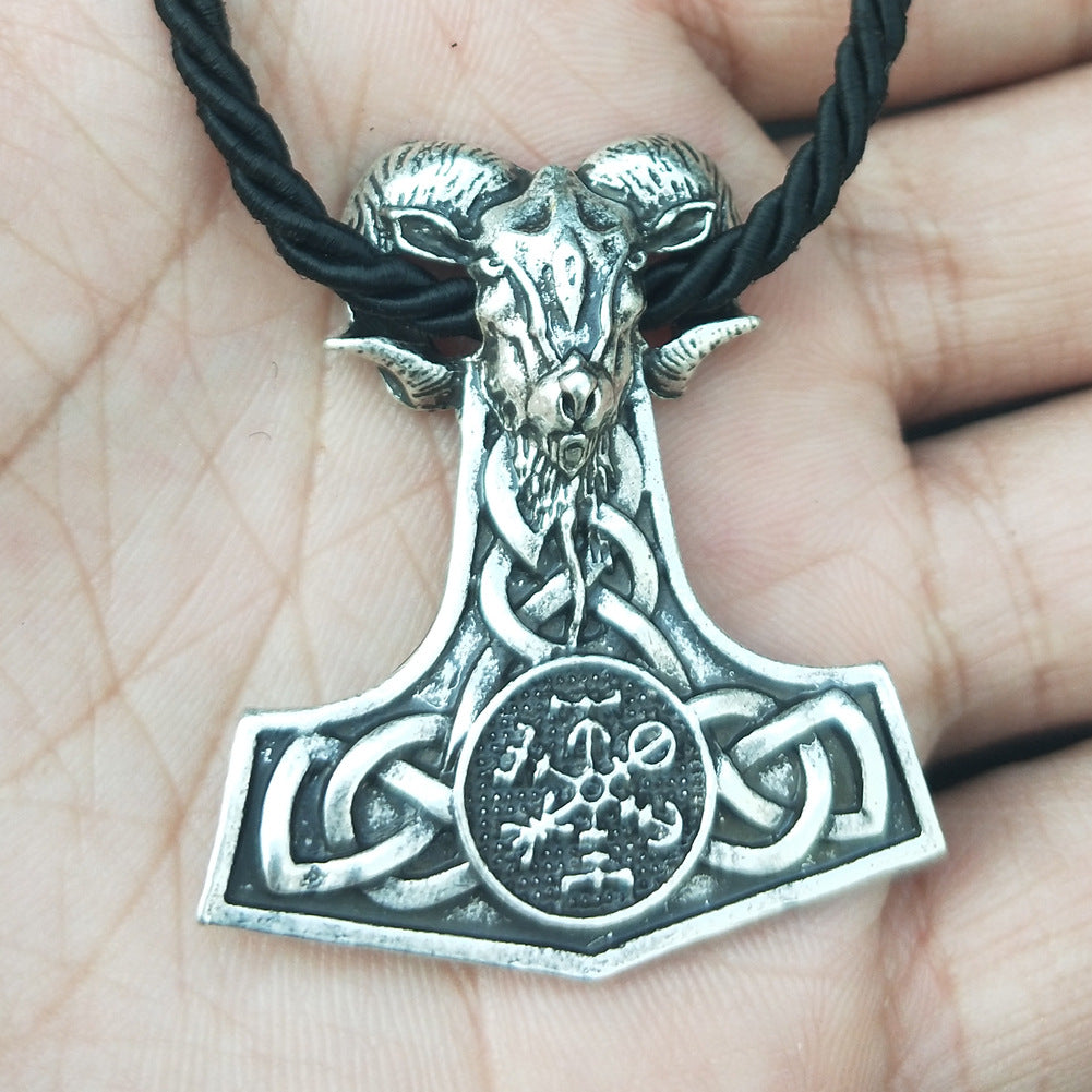 Viking Myth Mjolnir Goat Hammer Pendant Necklace for Men