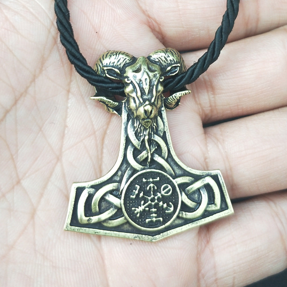 Viking Myth Mjolnir Goat Hammer Pendant Necklace for Men