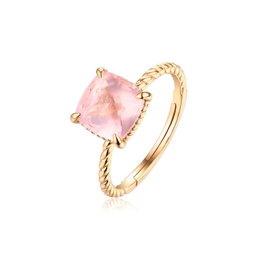 Princess Cut Pink Crystal Opening Silver Ring