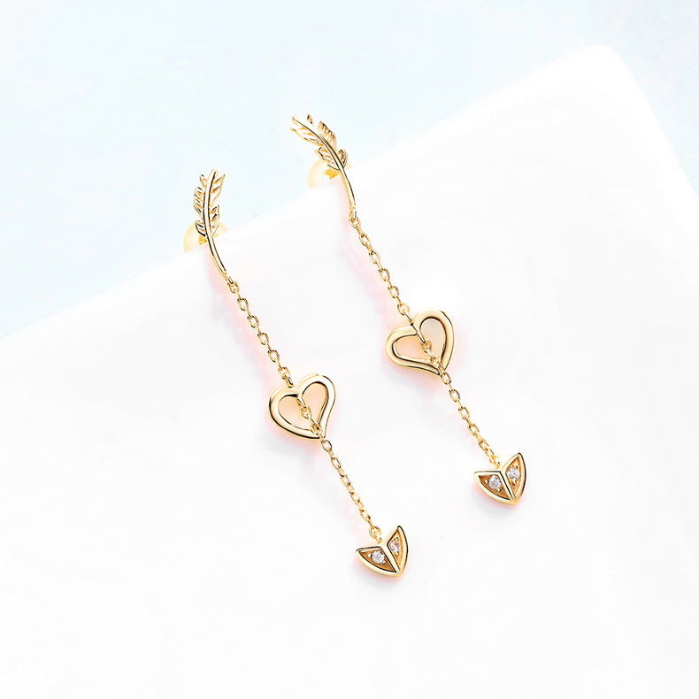 Cupid's Arrow Long Tassel Zircon Sterling Silver Drop Earrings