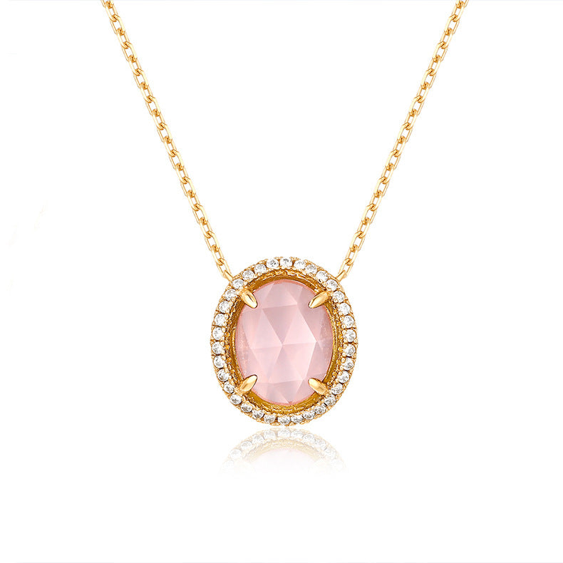 Soleste Halo Oval Shape Pink Crystal Silver Necklace