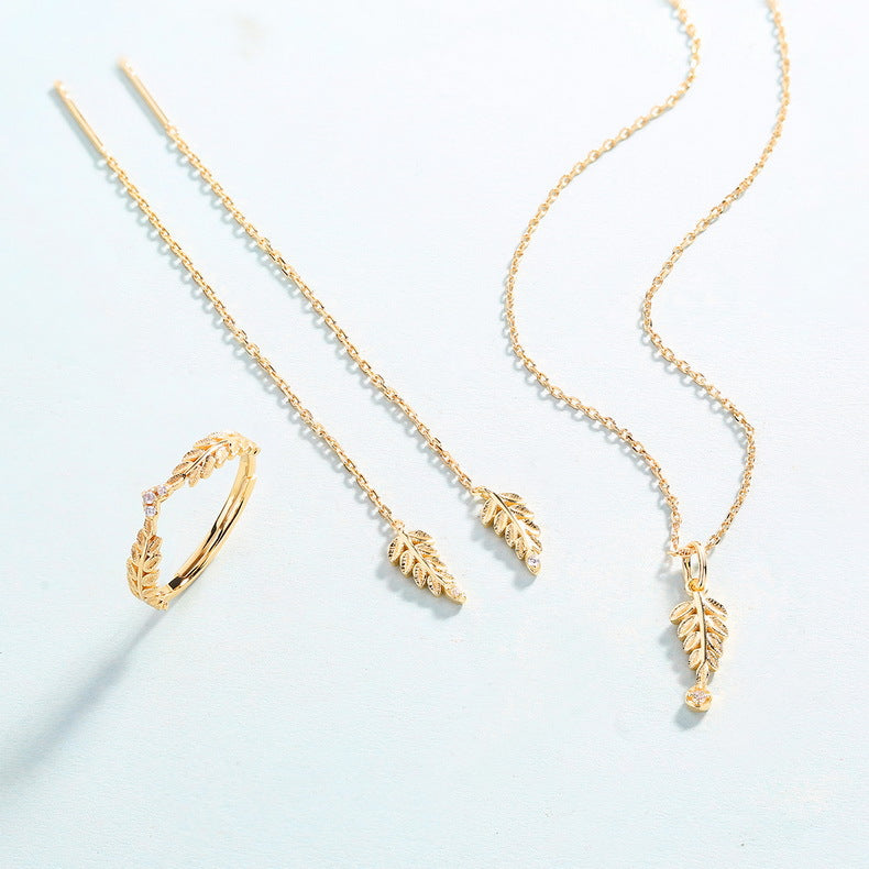 Olive Leaf Three Zircon Opening Sterling Silver Ring