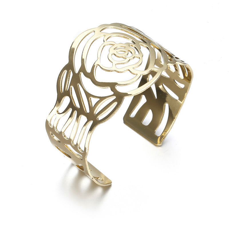 Nightfall Glamour Rose Shin Bracelet Bold Cutout Gold Plated Charming Women's Bracelet Statement Clubwear COS Napkin Clasp