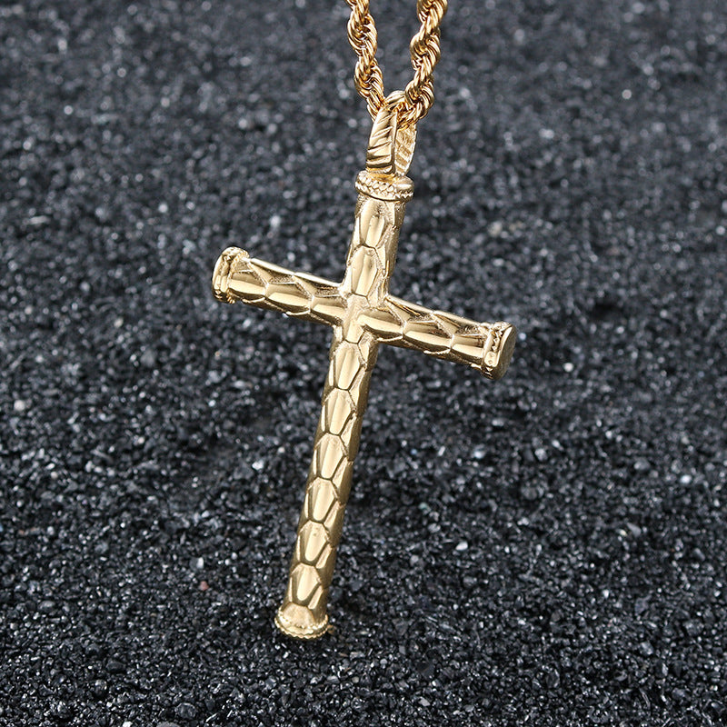 Retro Punk Men's Golden Book Cross Pendant - Stainless Steel Jewelry for Modern Fashion