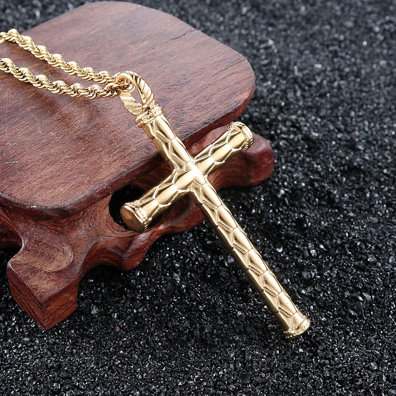 Retro Punk Men's Golden Book Cross Pendant - Stainless Steel Jewelry for Modern Fashion