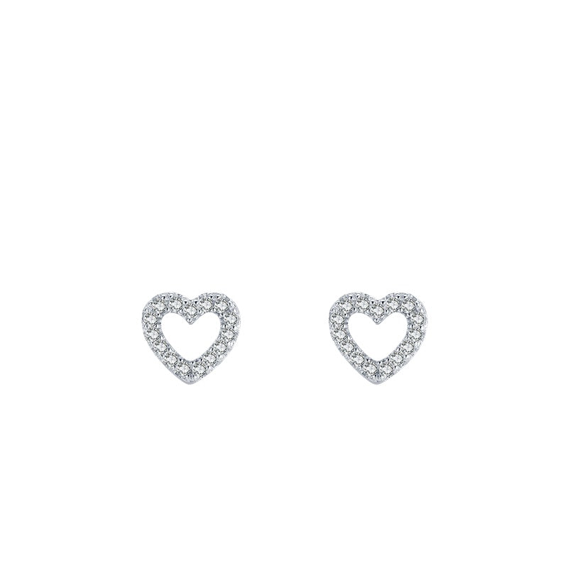 925 Sterling Silver Heart Geometric Zircon Stud Earrings