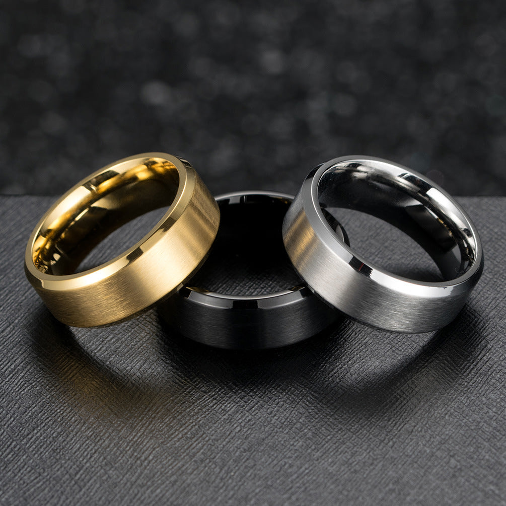 Brushed Matte Black Titanium Steel Ring for Men and Women