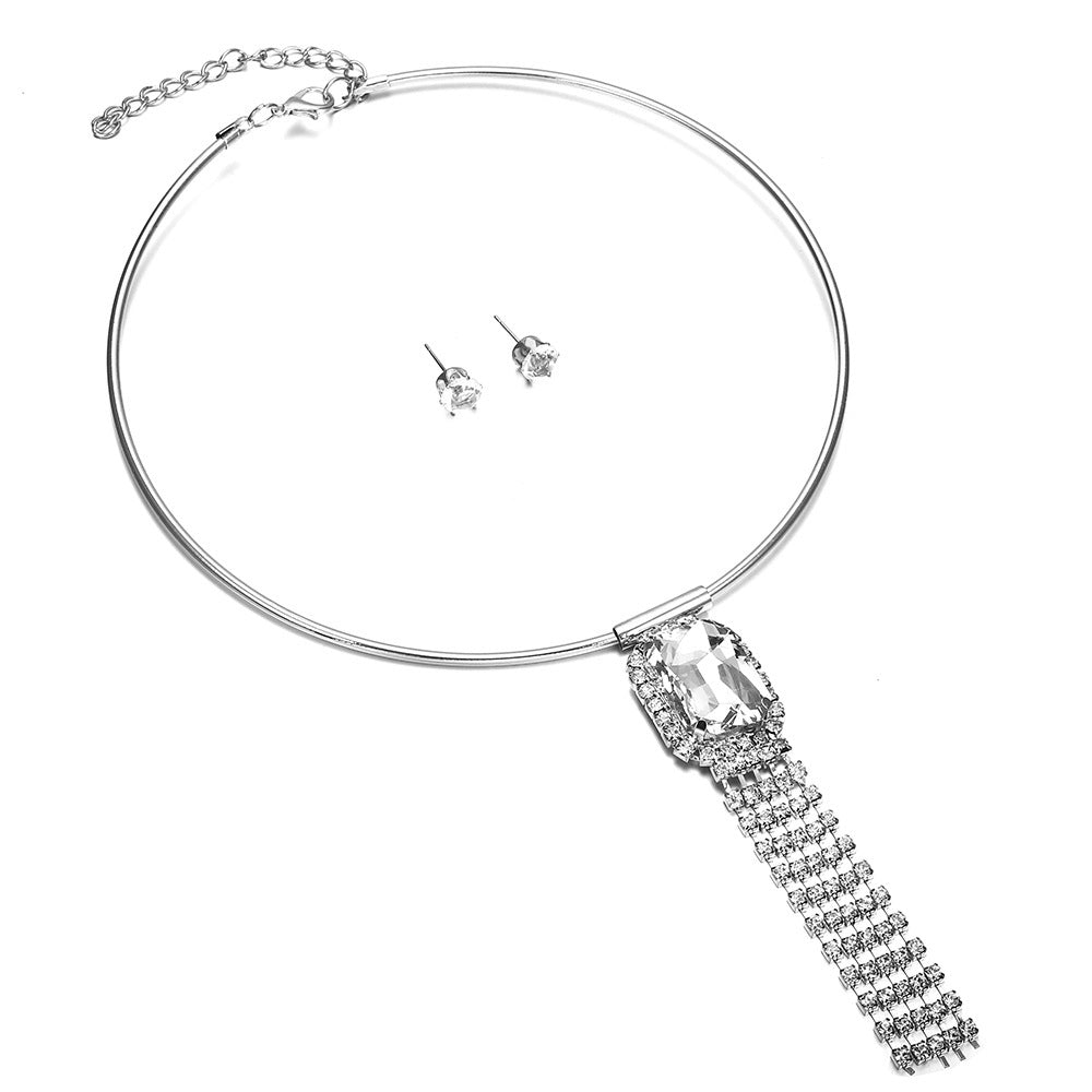 European and American Cross-Border Tassel Crystal Diamond Necklace Set