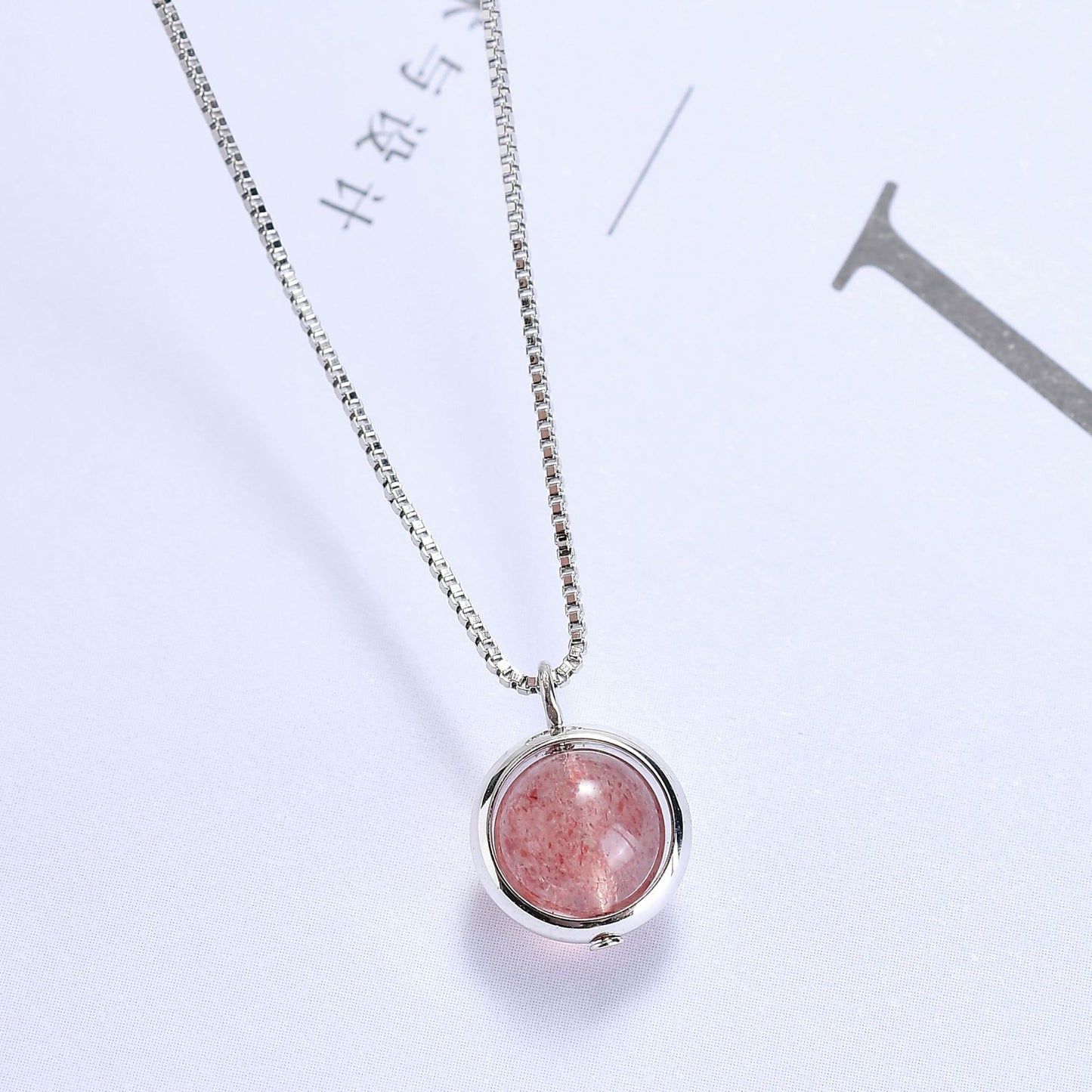 Korean Edition Sterling Silver Crystal Necklace with Peach Blossom Design