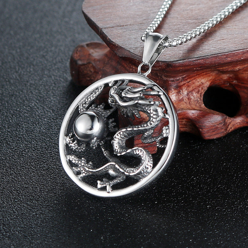 Edgy Titanium Steel Dragon Ball Pendant for Men - Personalized Punk Animal Jewelry