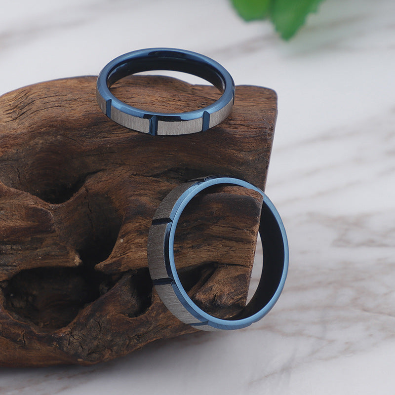 Popular Stainless Steel Couple Ring In Europe And America, Classic Blue Groove Couple