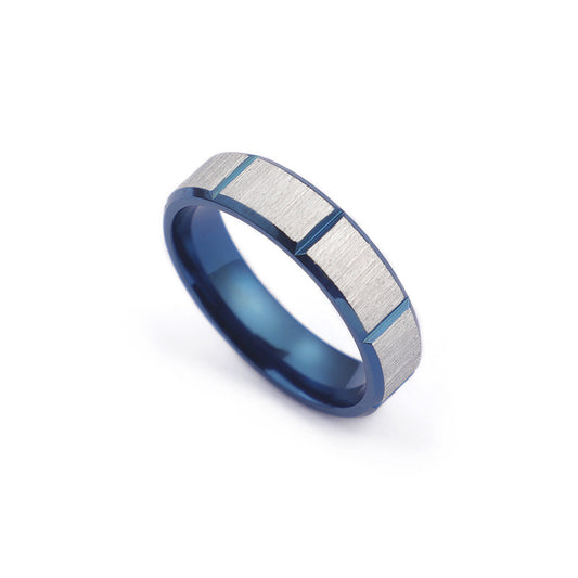 Popular Stainless Steel Couple Ring In Europe And America, Classic Blue Groove Couple