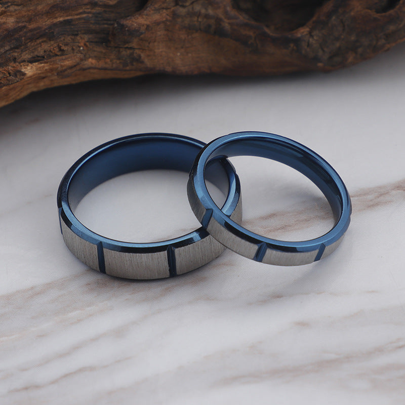 Popular Stainless Steel Couple Ring In Europe And America, Classic Blue Groove Couple