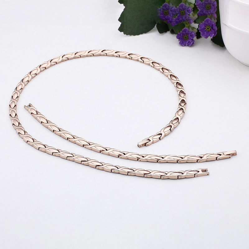 Korean-Inspired Elegant Men's Bracelet and Magnet Necklace in Rose Gold
