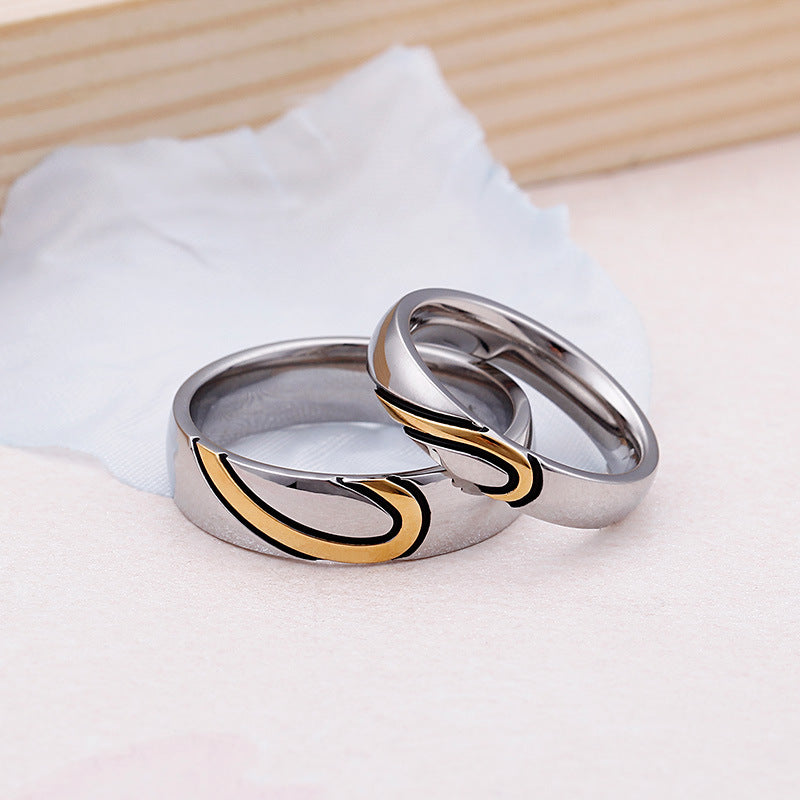 Heart-Shaped Puzzle Titanium Steel Couple Ring, Valentine's Day Gift.