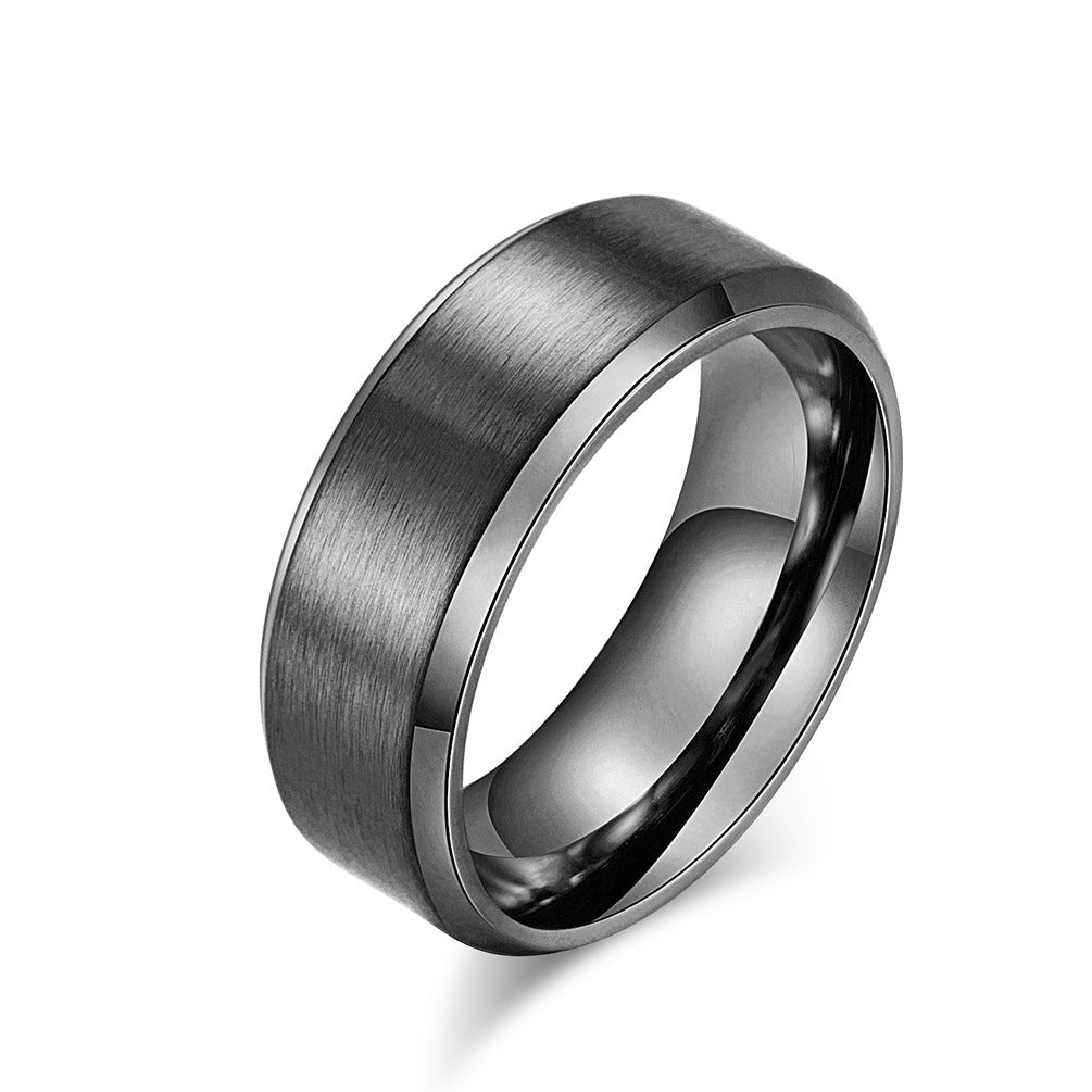 Brushed Matte Black Titanium Steel Ring for Men and Women