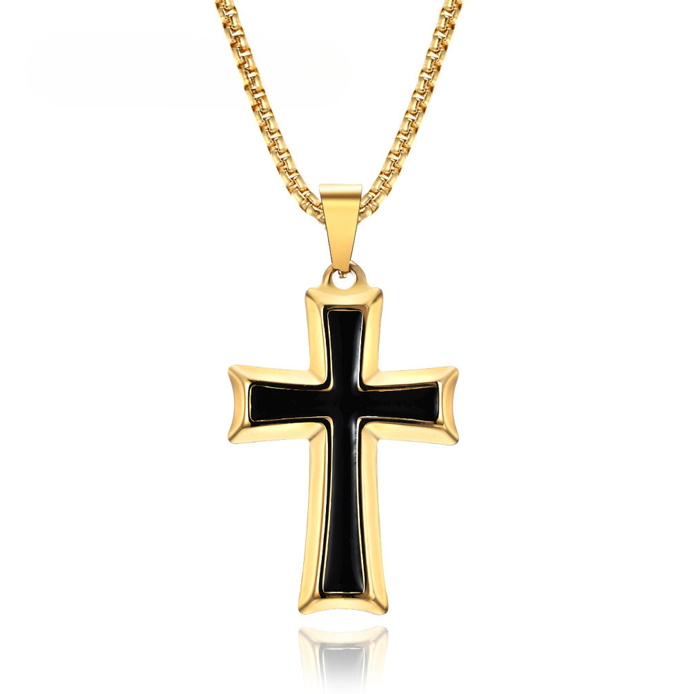 European and American Simple Wind Dripping Oil Cross Men's Stainless Steel Necklace Pendant