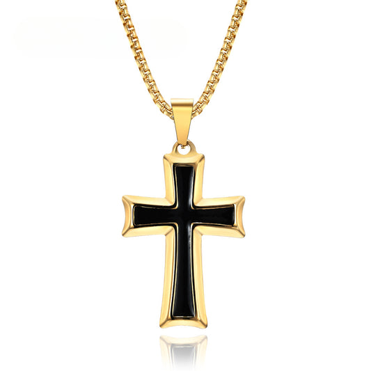 European and American Simple Wind Dripping Oil Cross Men's Stainless Steel Necklace Pendant