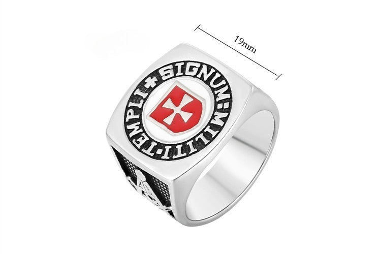 Titanium Steel Ring Masonic Shield Cross For Men Unisex Protection Bold Statement Planderful