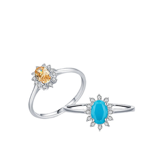 Stunning S925 Sterling Silver Ring with Turquoise Zircon Inlay, Unique Design for Fashion-forward Women, Ideal for International Jewelry Trends