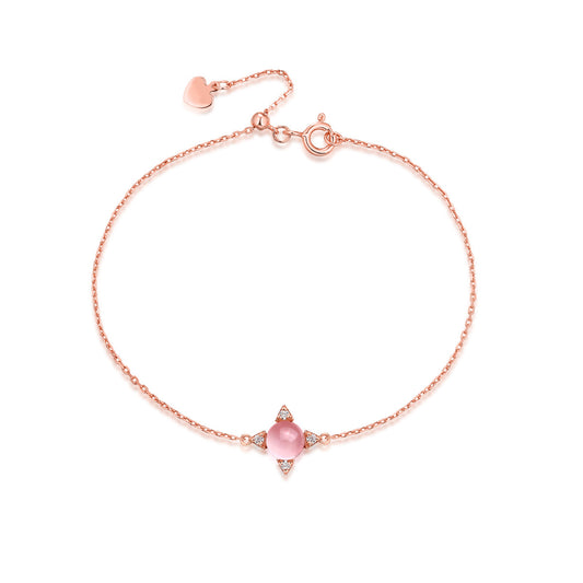Round Shape Pink Crystal Silver Bracelet