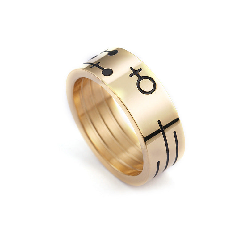 Titanium Steel Couples Ring with Male and Female Symbols - Perfect Valentine's Day Gift for Him and Her
