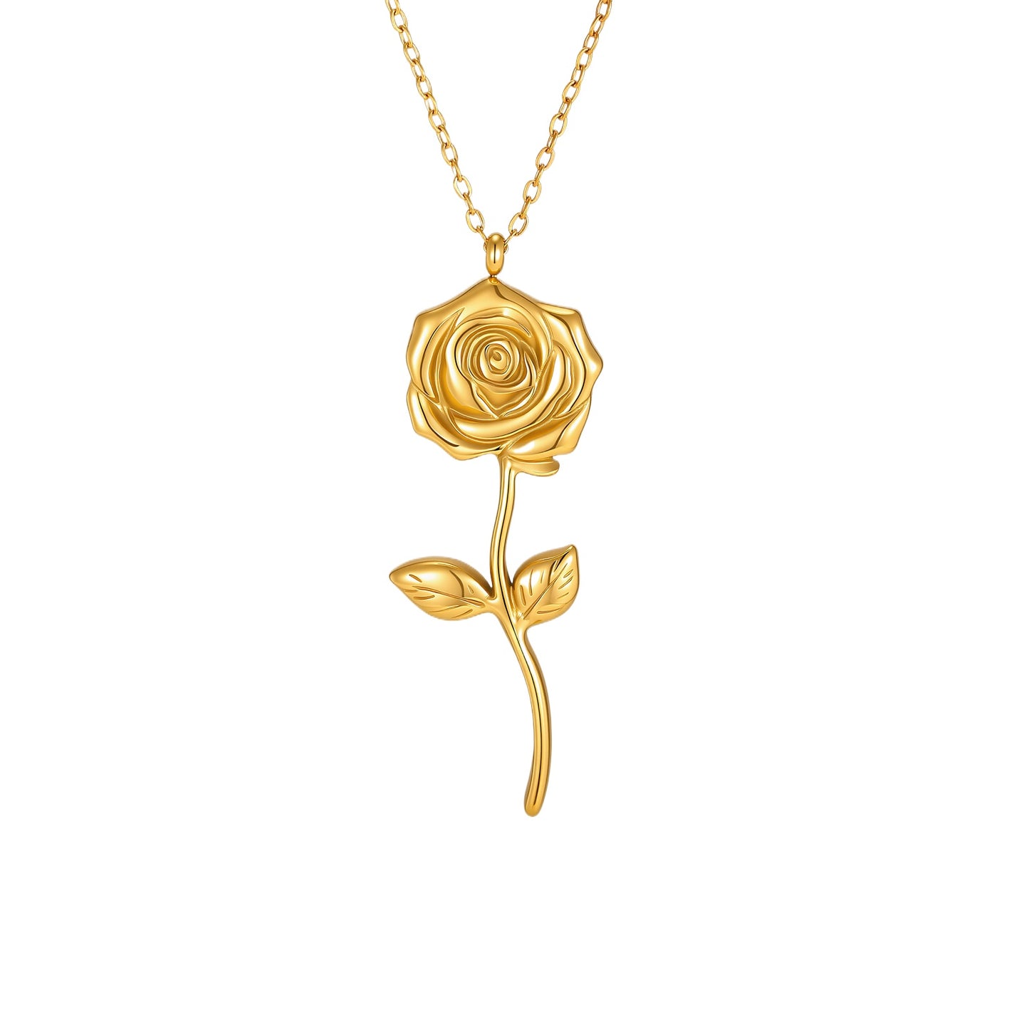 Classic Women's Gold Rose Pendant Necklace – Stainless Steel Romantic Daily