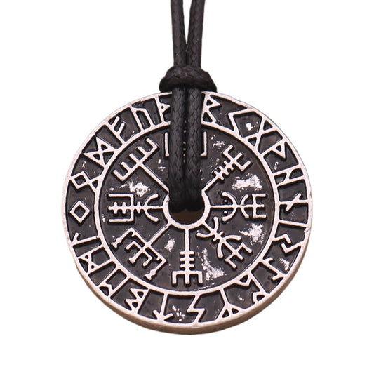 Nordic Viking Rune Alloy Necklace with Compass Pendant - Wholesale Men's Jewelry